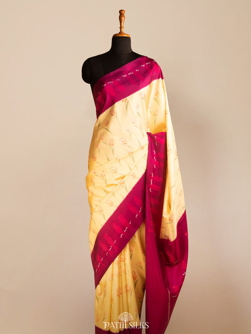 Yellow ikkat silk saree
