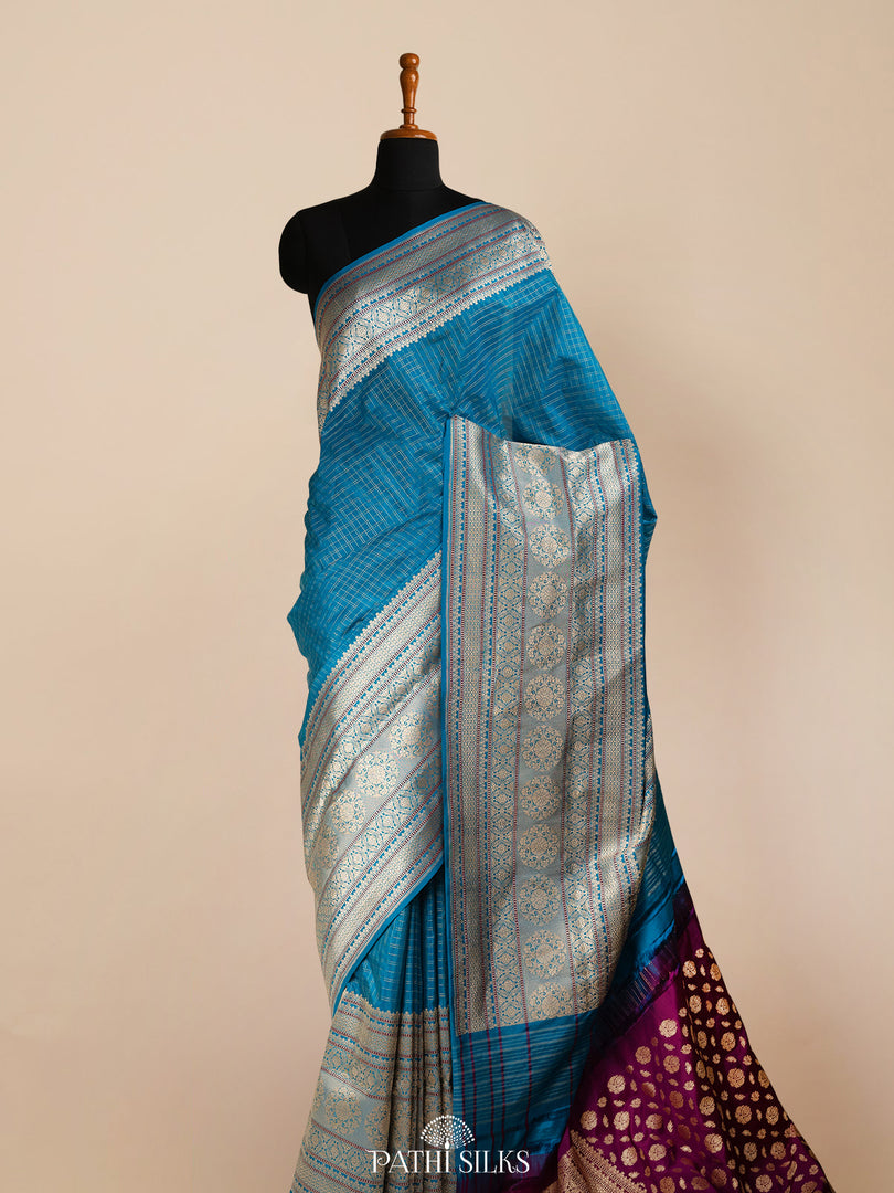 Cobalt blue banarasi silk saree