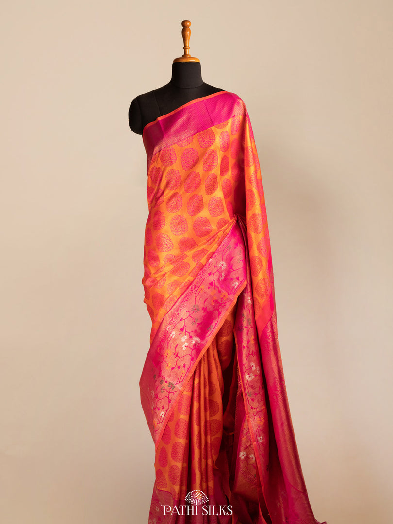 Orange and Pink Kanjivaram Silk Saree