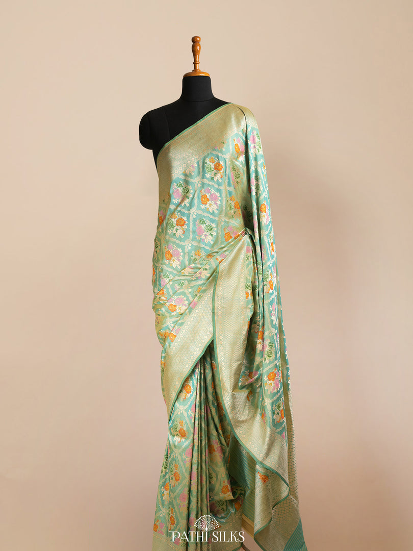 Teal blue double shade banarasi silk saree