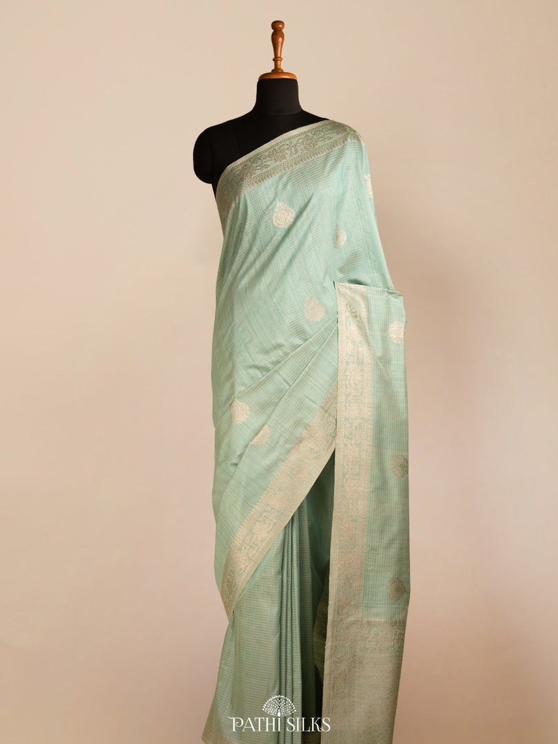 Powder blue moonga tussar banaras silk saree