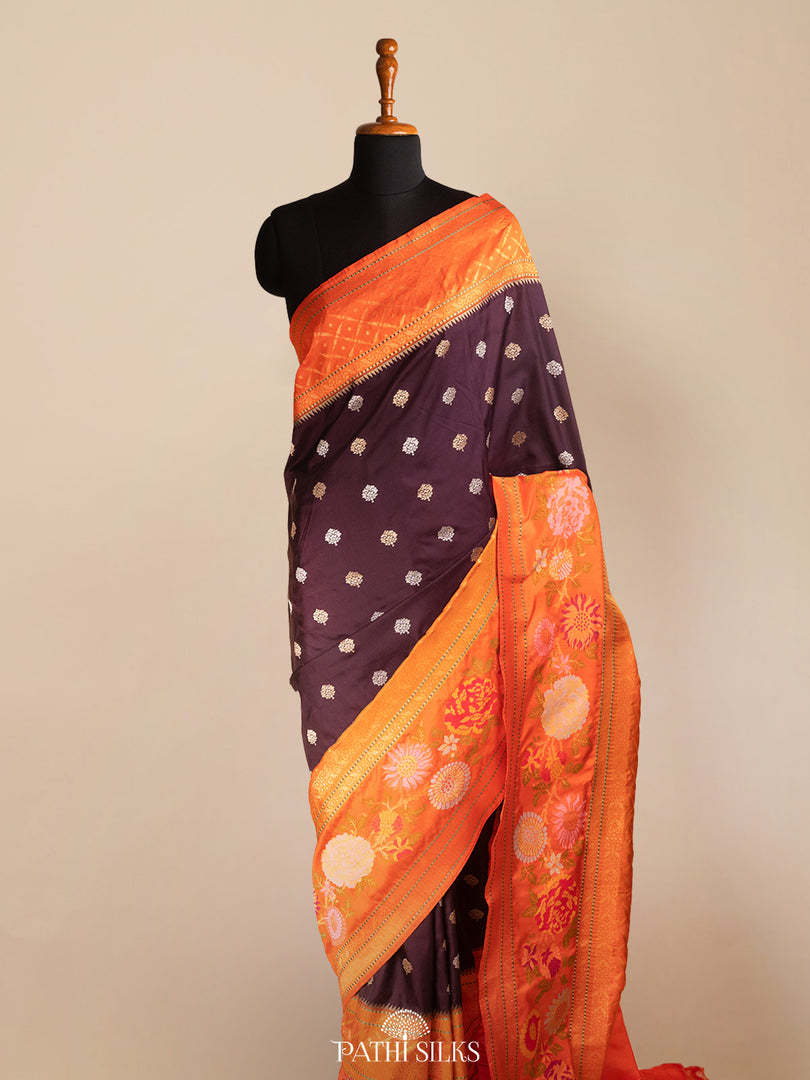 Chocolate brown banarasi silk saree