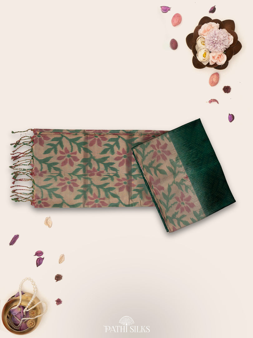 Coral pink with light green Soft Silk saree