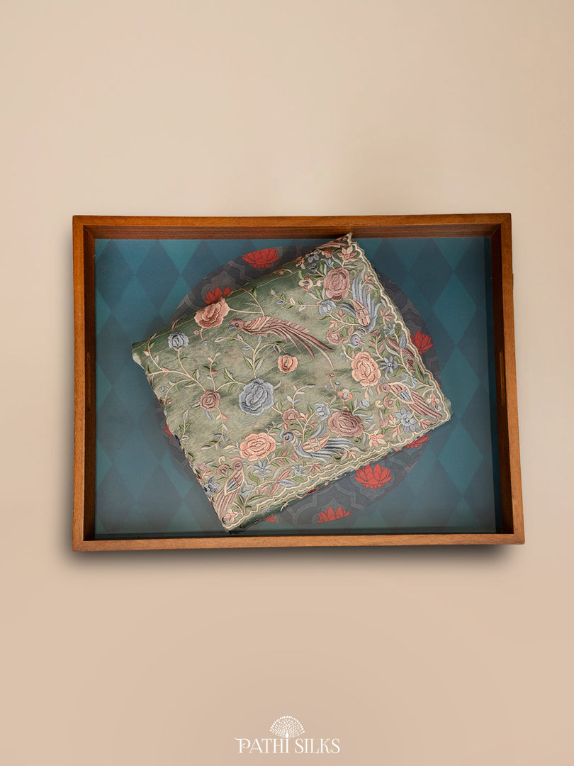 Mint green tissue organza saree