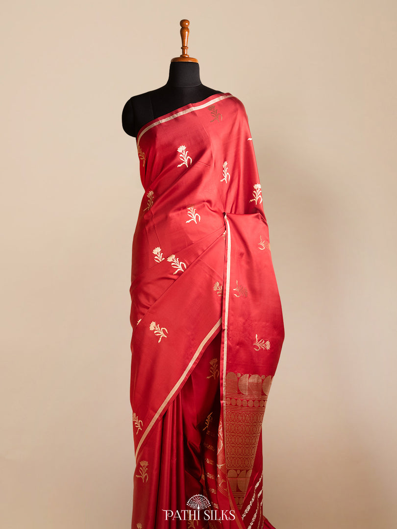 Red banarasi mushroo satin silk saree