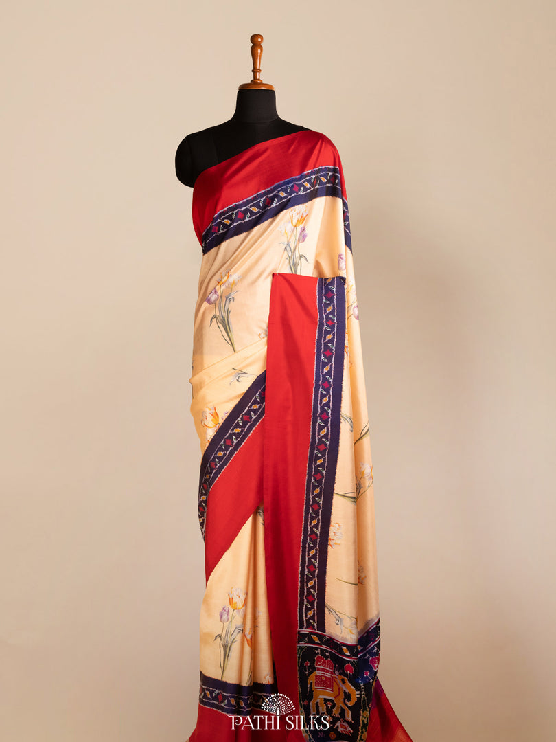 Cream ikkat silk saree