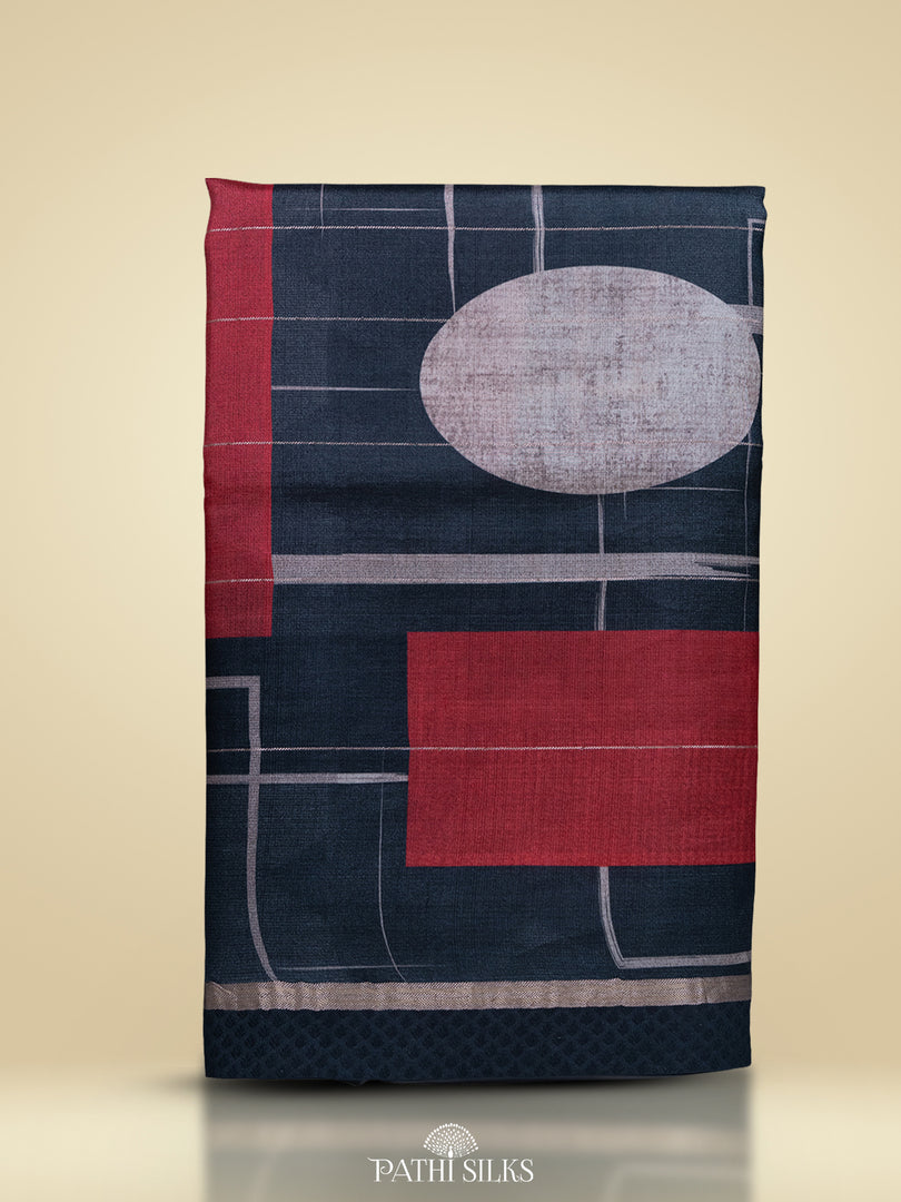 Black Handwoven printed tussar