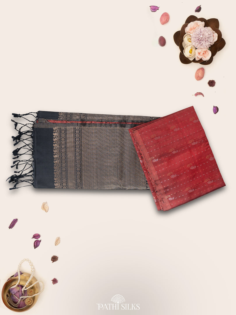 Dark maroon with black Soft Silk saree