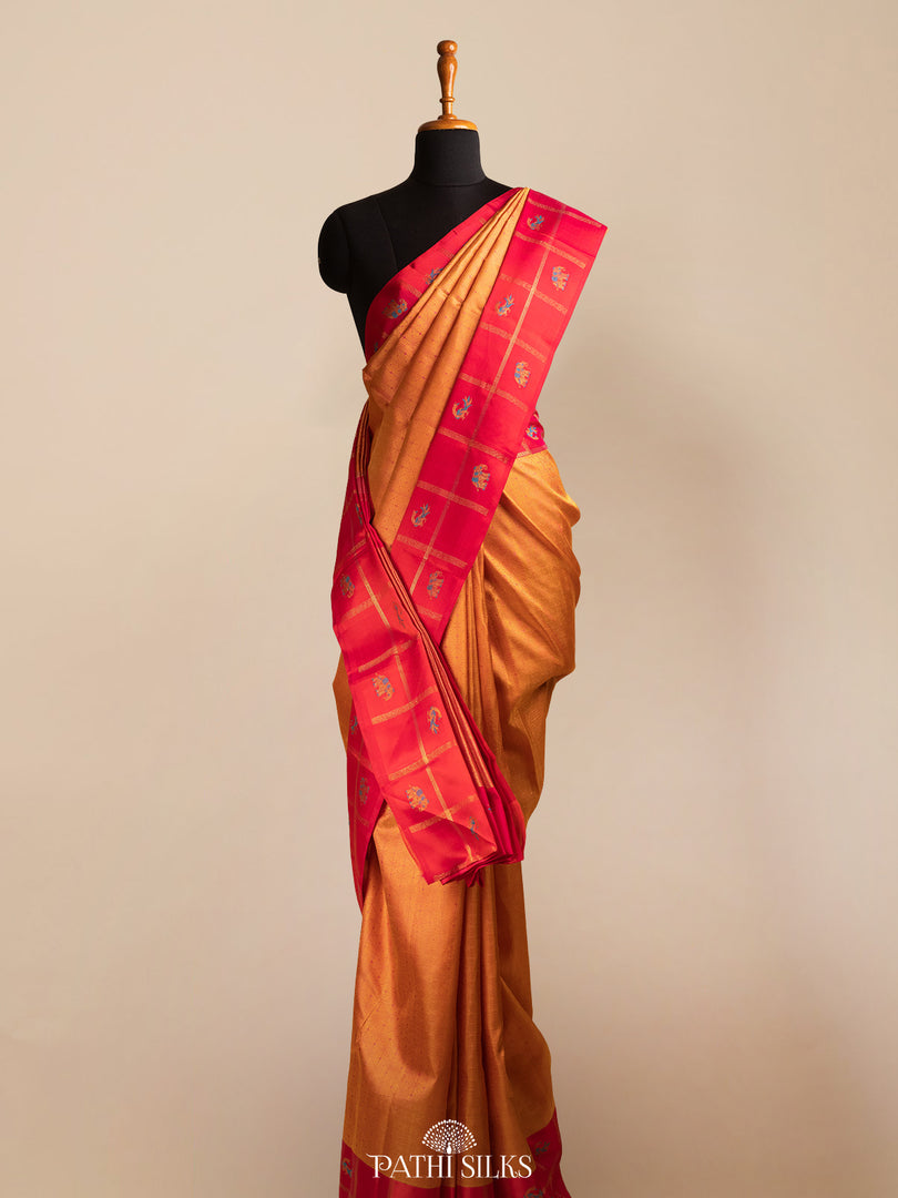 Orange with Rani Pink Kanjivaram silk saree