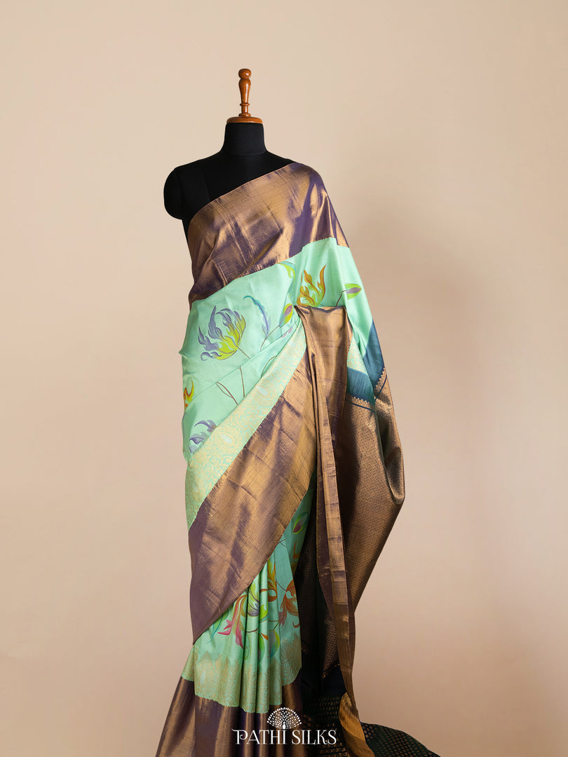 Grey Gadhwal Floral Handpainted Saree