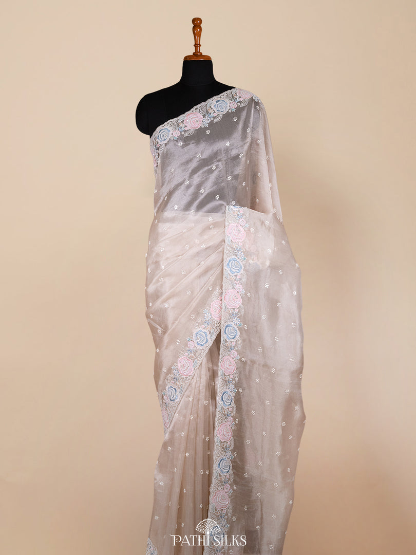 Champagne Gold Tissue Organza saree