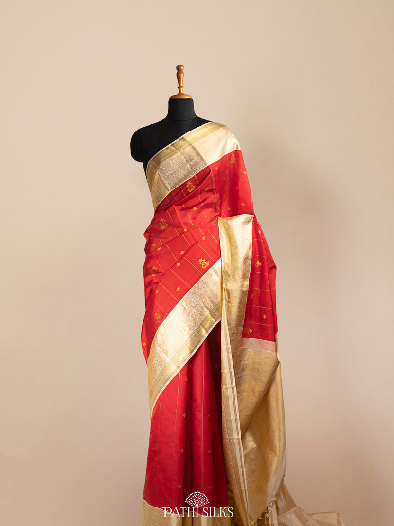 Red kora kanjivaram silk saree