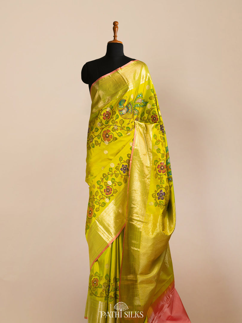 Ikkat Handpainted Kanjivaram Silk Saree