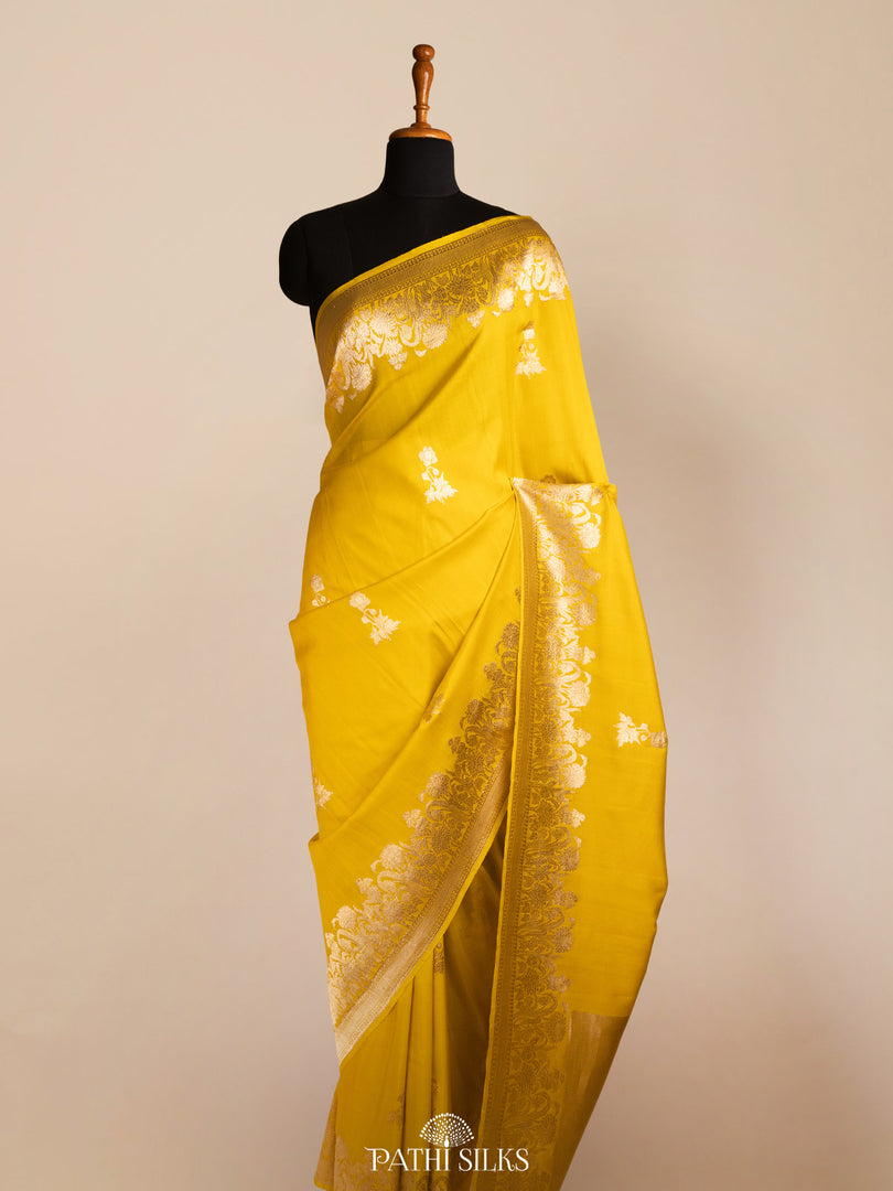 Yellow banarasi silk saree