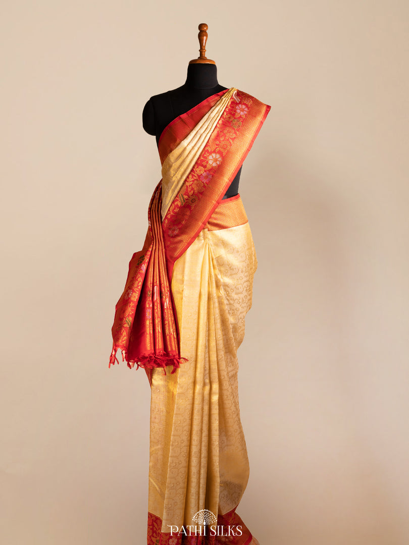 Off white Kanjivaram Silk Saree