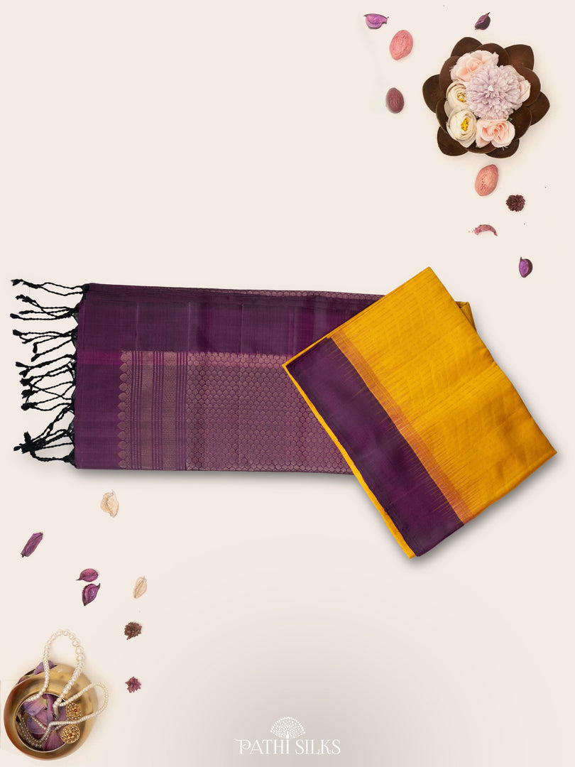 Yellow and wine Soft Silk saree
