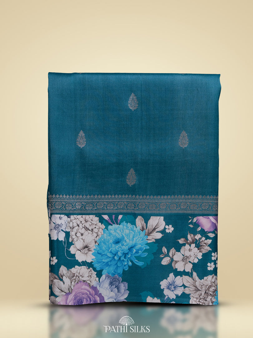 Dark teal Handwoven tussar with satin border