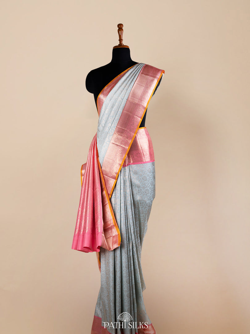 Blue and Pink Kanjivaram Silk Saree