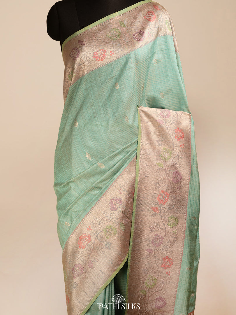 Powder blue moonga tussar banaras silk saree