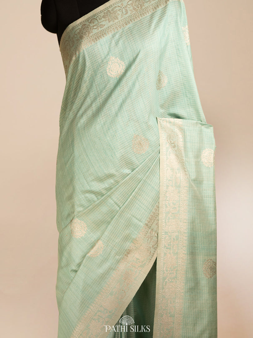 Powder blue moonga tussar banaras silk saree