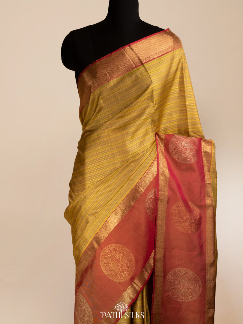 Multicolour Lime green kanjivaram silk saree