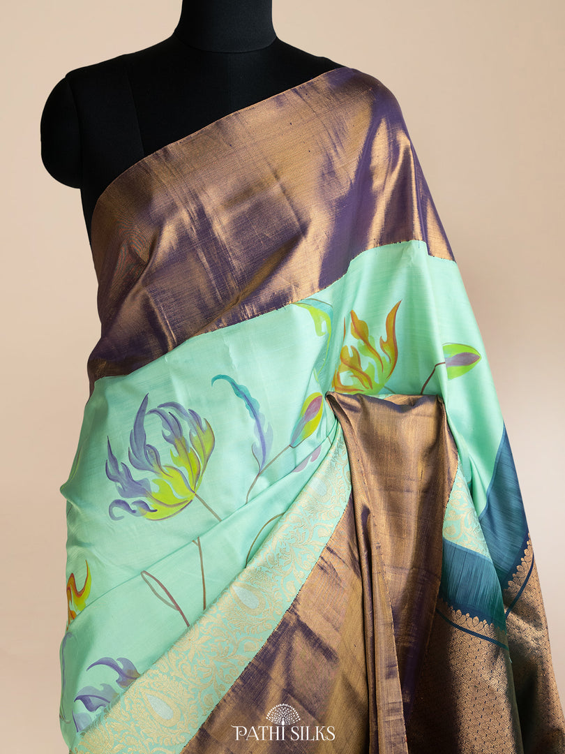 Grey Gadhwal Floral Handpainted Saree