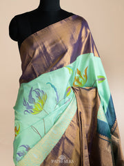 Grey Gadhwal Floral Handpainted Saree