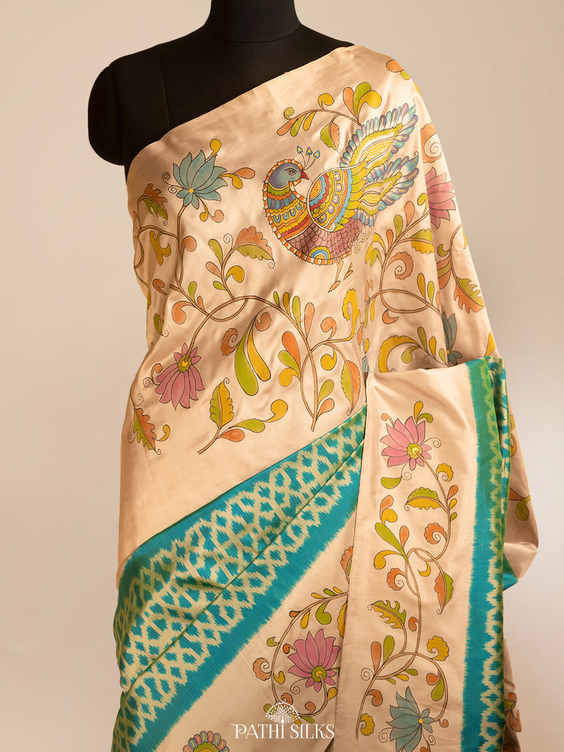 Ikkat Handpainted Kanjivaram Silk Saree