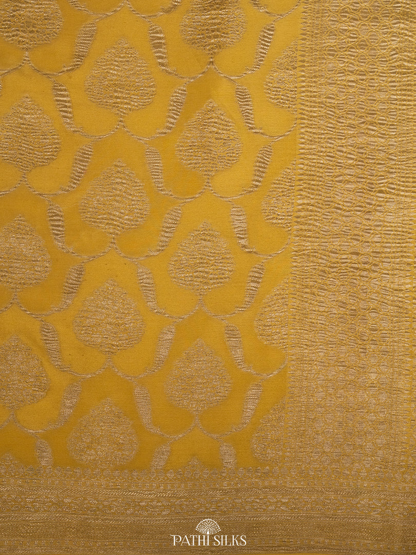 Yellow crinkle crepe saree