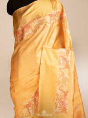Peach Kanjivaram Silk Saree with Parsi Embroidery