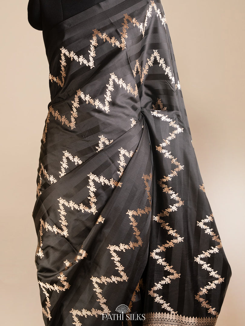 Black banarasi mushroo satin silk saree