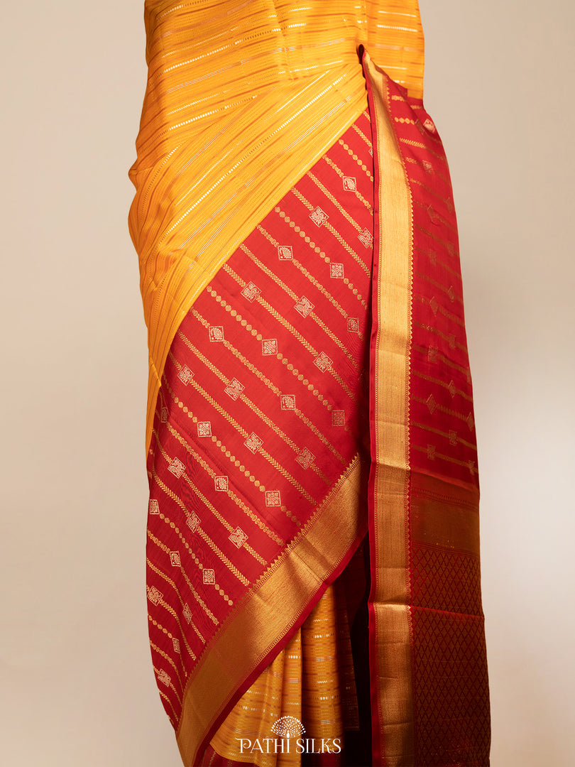Mustard and red Kanjivaram Silk Saree