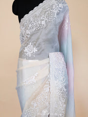 Multicolour Pastel organza saree