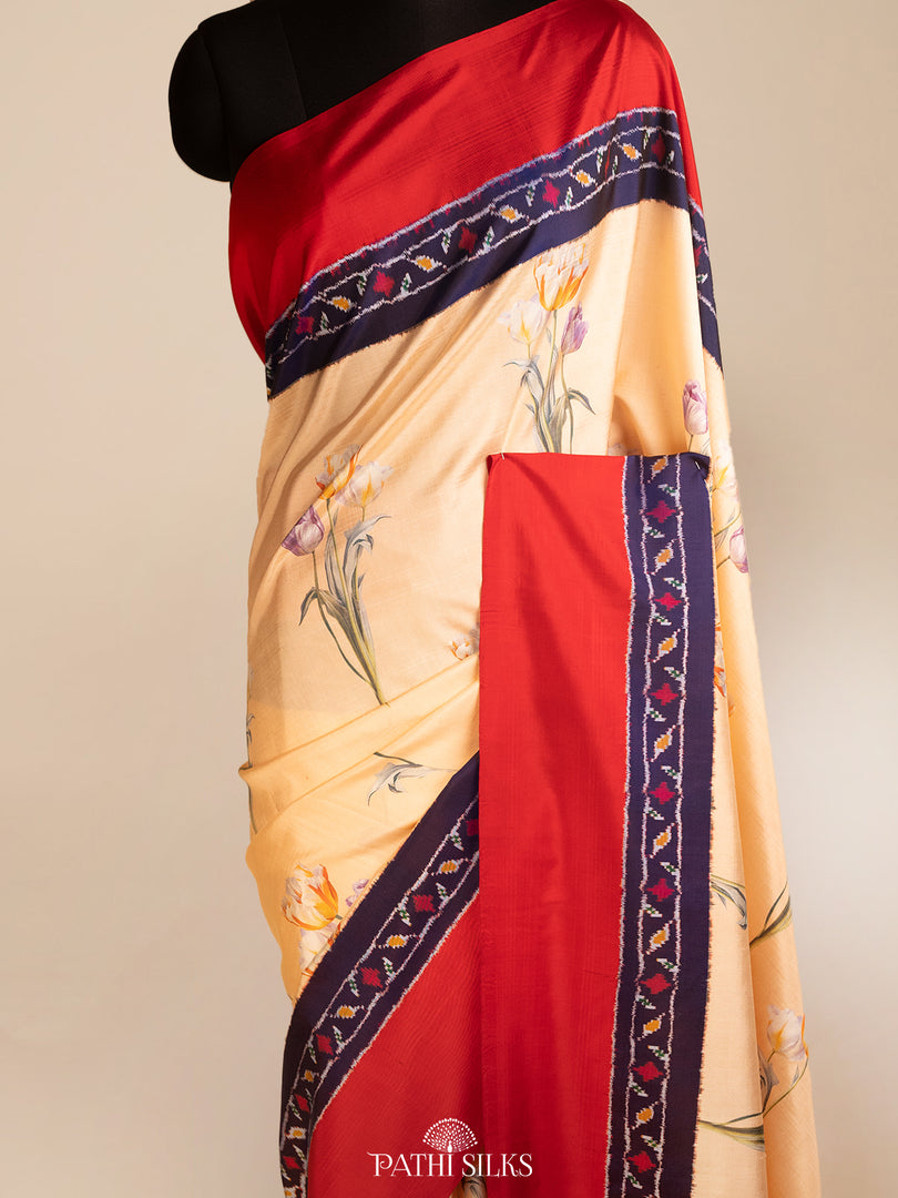 Cream ikkat silk saree