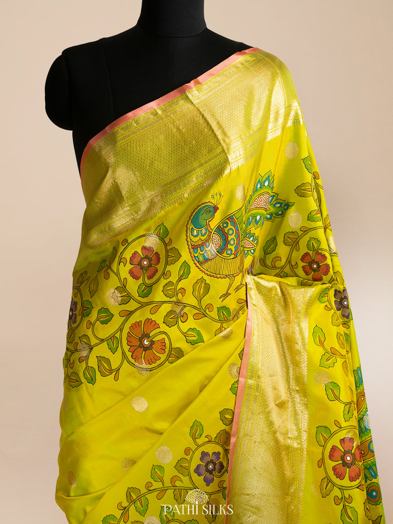 Ikkat Handpainted Kanjivaram Silk Saree