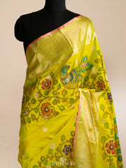 Ikkat Handpainted Kanjivaram Silk Saree