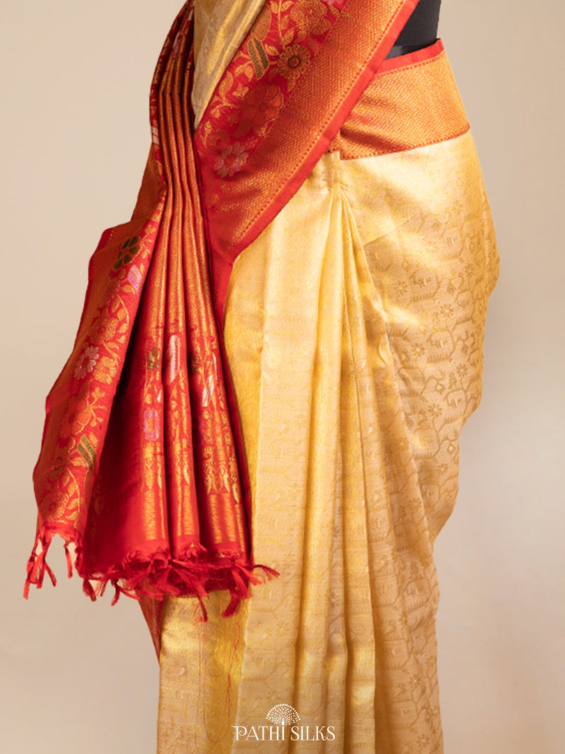 Off white Kanjivaram Silk Saree