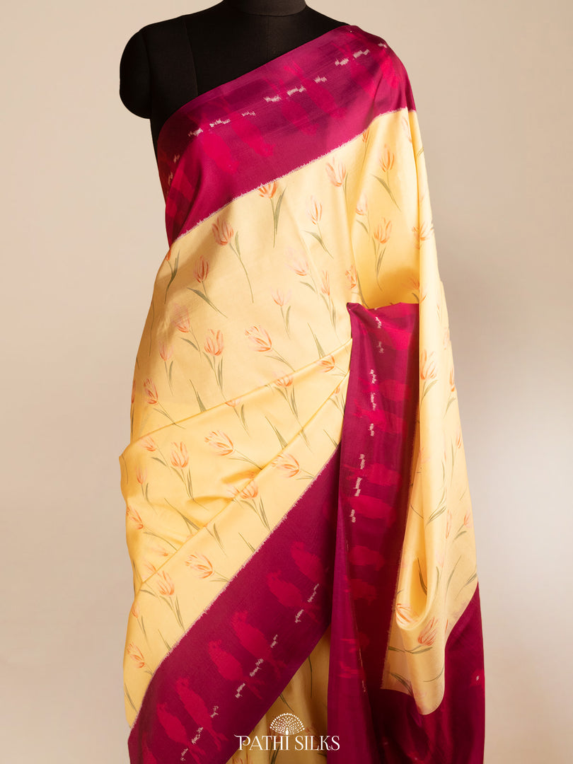 Yellow ikkat silk saree