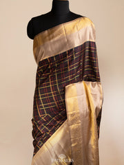 Multicolour checks black Kanjivaram Silk Saree