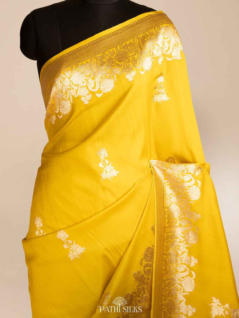 Yellow banarasi silk saree