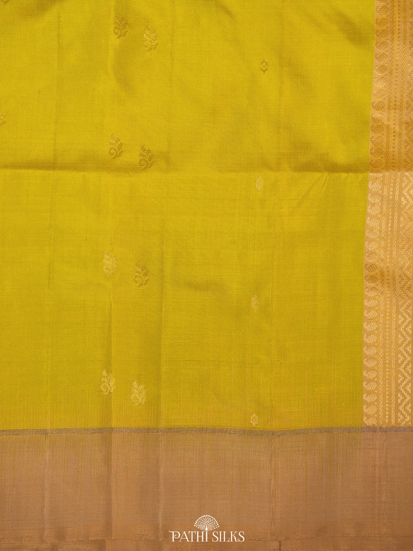 Lime green and beige Soft Silk saree