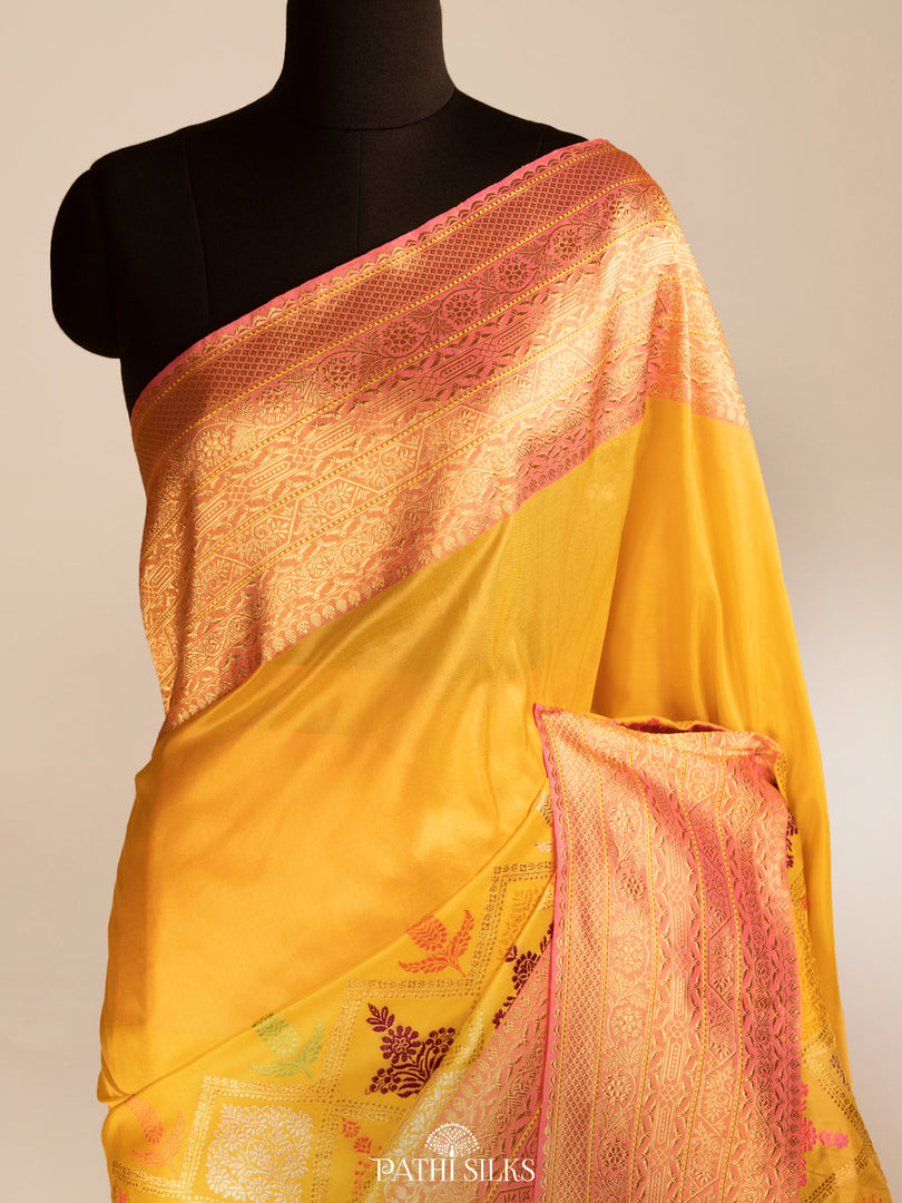 Lime yellow Banarasi Saree