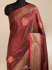 Purple moonga tussar banaras silk saree