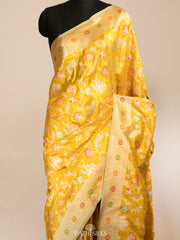 Mustard yellow banarasi silk saree
