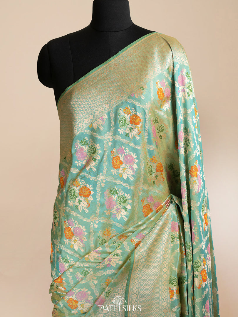 Teal blue double shade banarasi silk saree