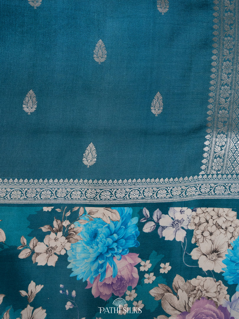 Dark teal Handwoven tussar with satin border