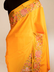 Yellow Mysore Crepe Silk Saree with Parsi Embroidery