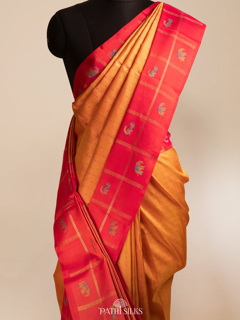 Orange with Rani Pink Kanjivaram silk saree