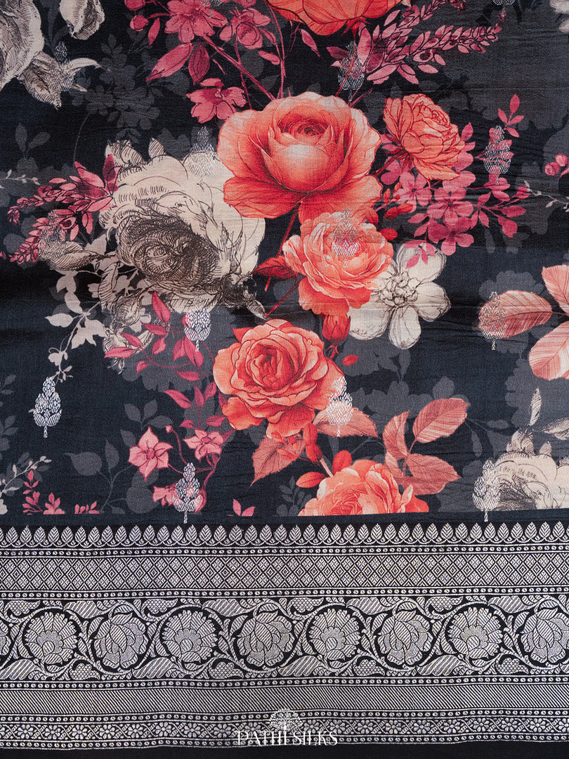 Black Handwoven tussar with satin border