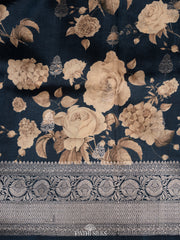 Navy Blue Handwoven printed tussar